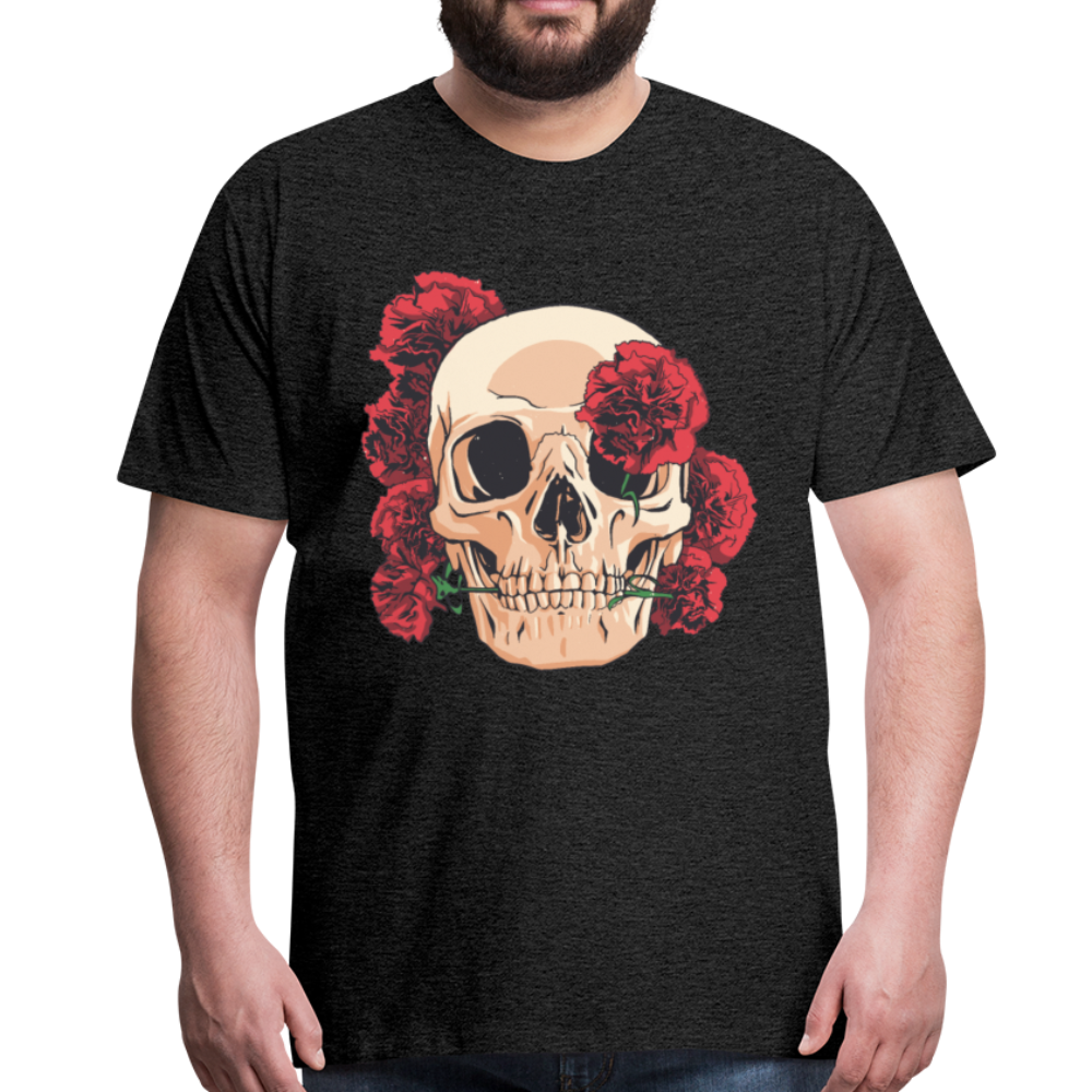 Herren - Männer Premium T-Shirt Totenkopf mit Rosen Design - Anthrazit