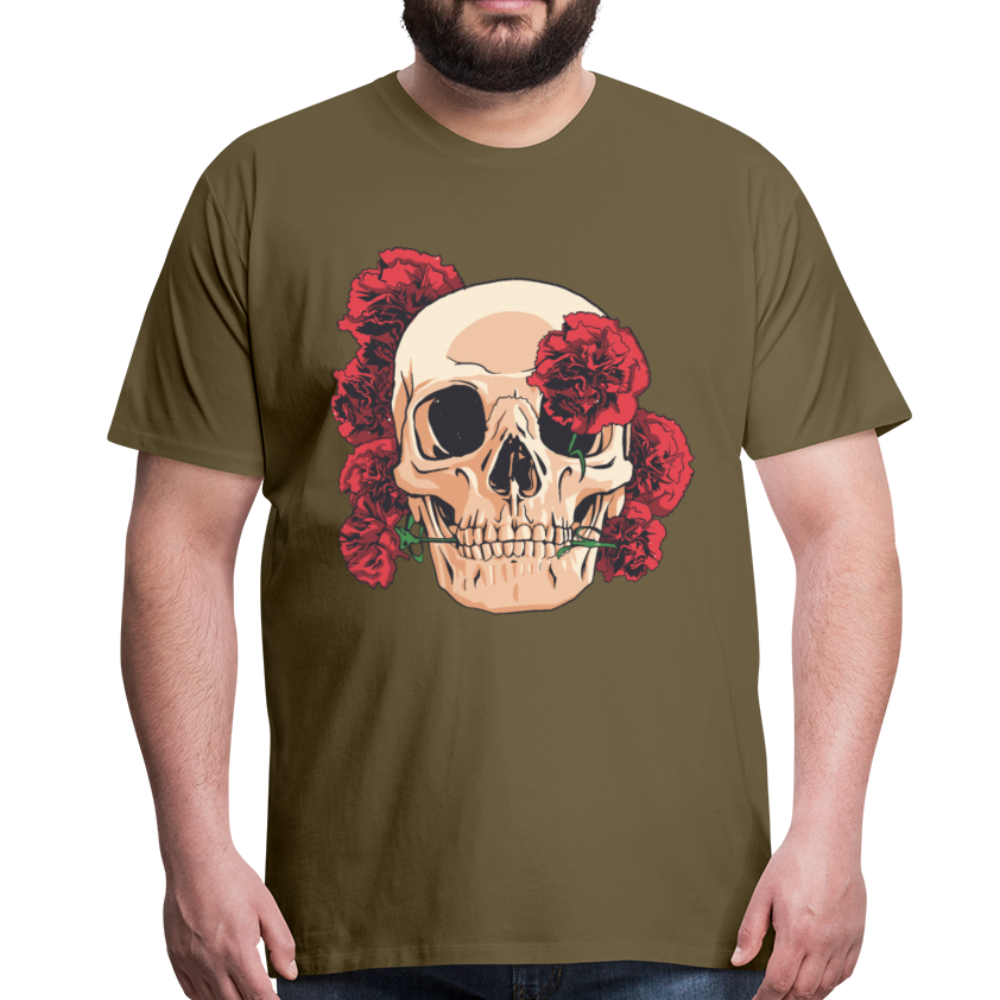 Herren - Männer Premium T-Shirt Totenkopf mit Rosen Design - Khaki