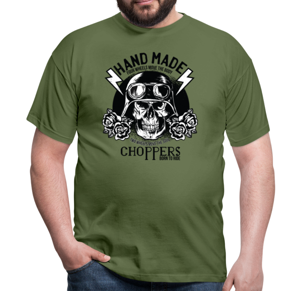 Herren - Männer T-Shirt Motorrad Totenkopf - Militärgrün
