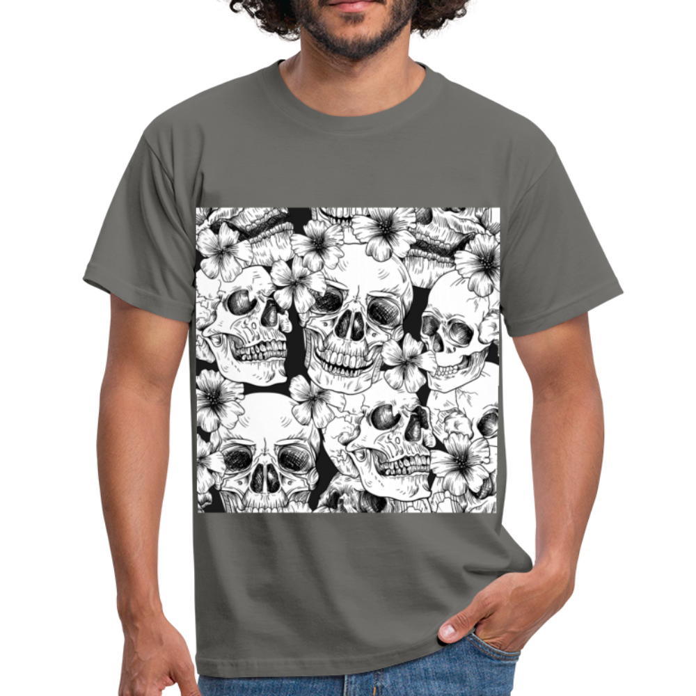Herren - Männer T-Shirt Totenköpfe und Blumen - Graphit