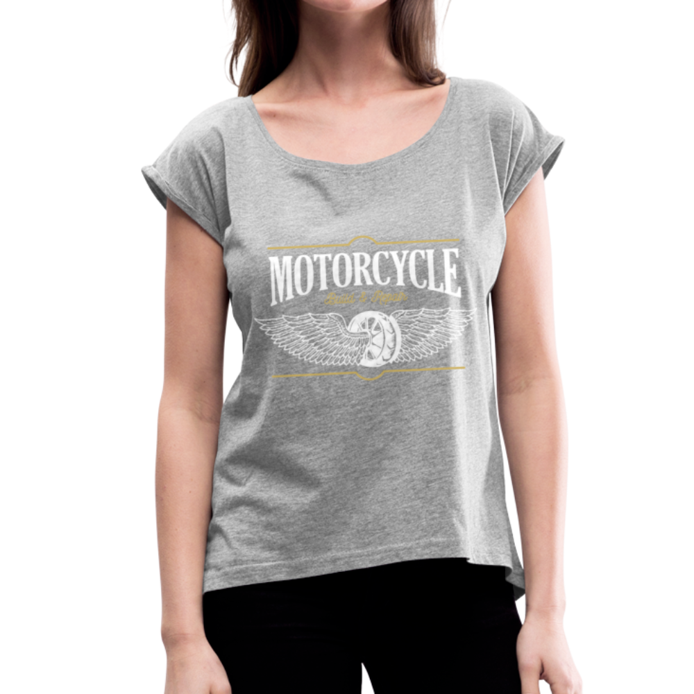 Frauen T-Shirt mit gerollten Ärmeln Motorrad - Motorcycle - Grau meliert