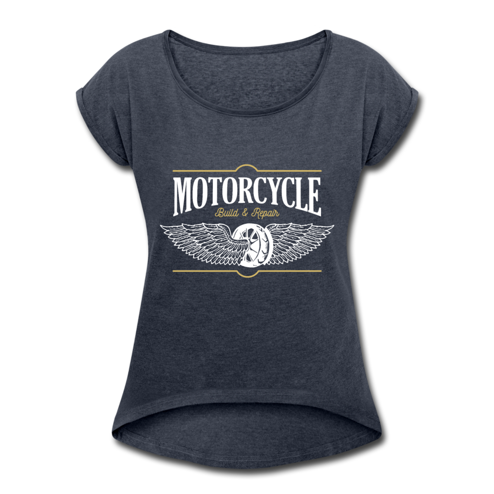 Frauen T-Shirt mit gerollten Ärmeln Motorrad - Motorcycle - Navy meliert