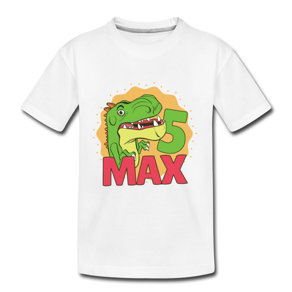 Kinder Premium T-Shirt Dino 5.Geburtstag - Weiß