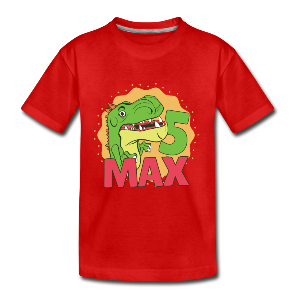Kinder Premium T-Shirt Dino 5.Geburtstag - Rot