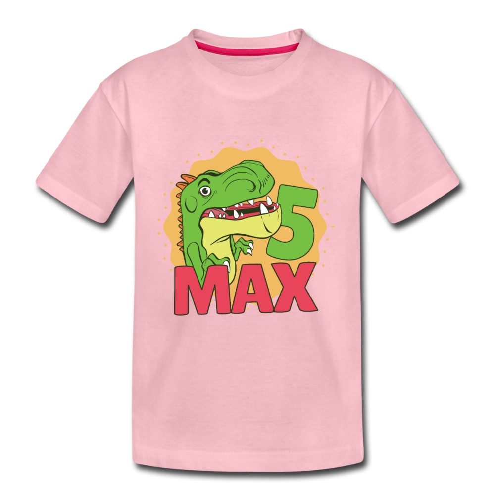 Kinder Premium T-Shirt Dino 5.Geburtstag - Hellrosa