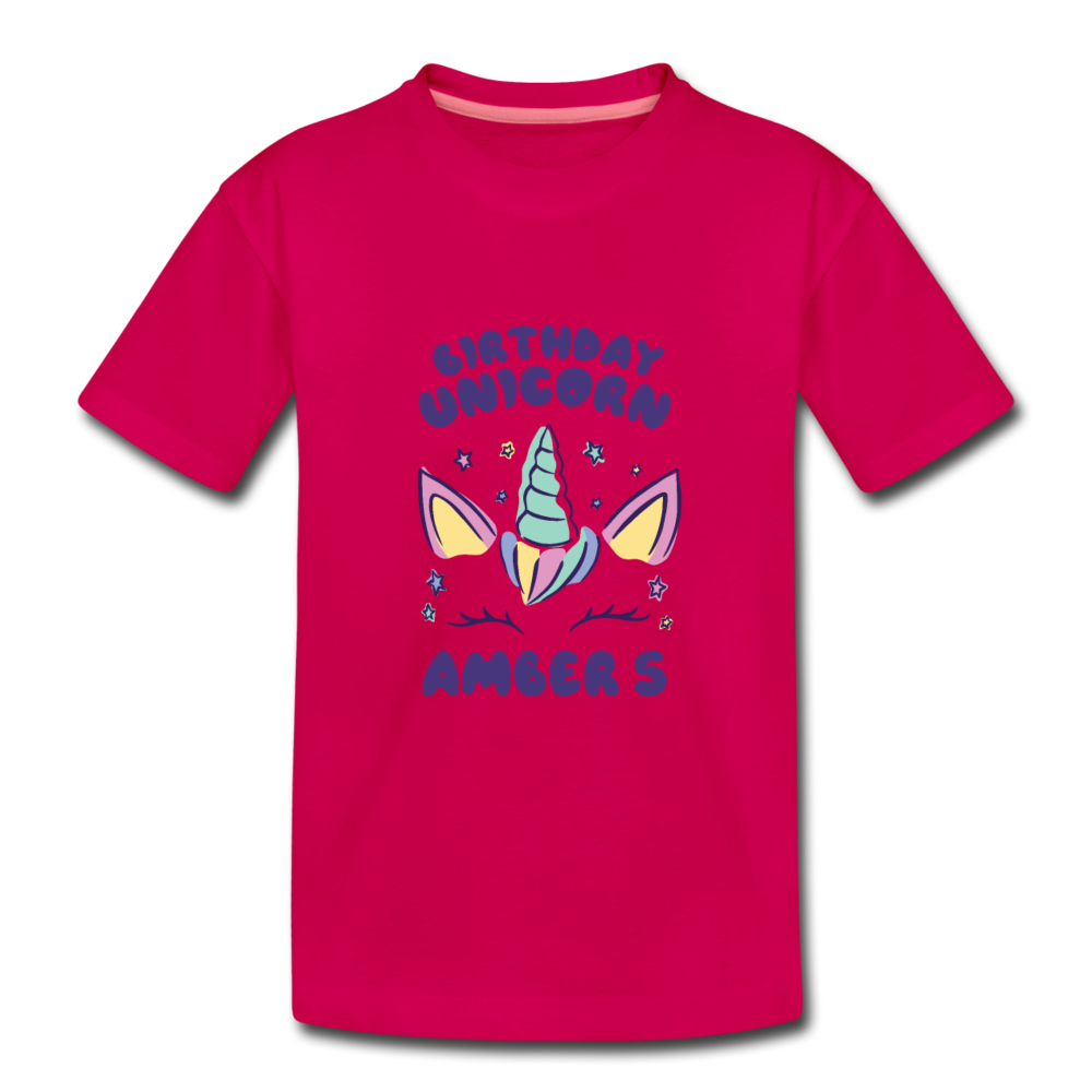 Kinder Premium T-Shirt Geburtstag Einhorn - dunkles Pink