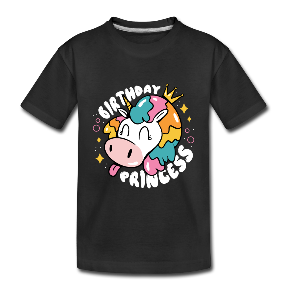 Kinder Premium T- Shirt Geburtstag Prinzessin -Einhorn - Schwarz