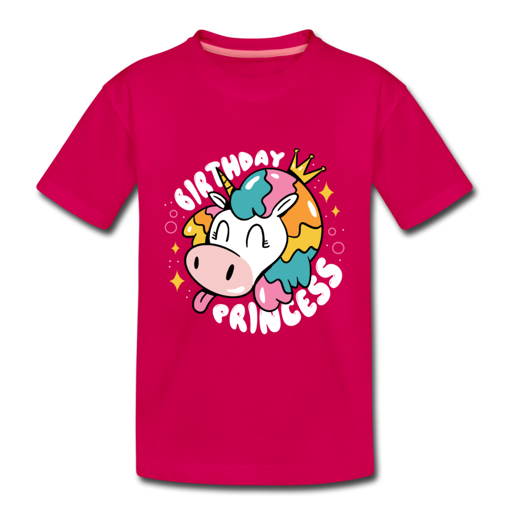 Kinder Premium T- Shirt Geburtstag Prinzessin -Einhorn - dunkles Pink