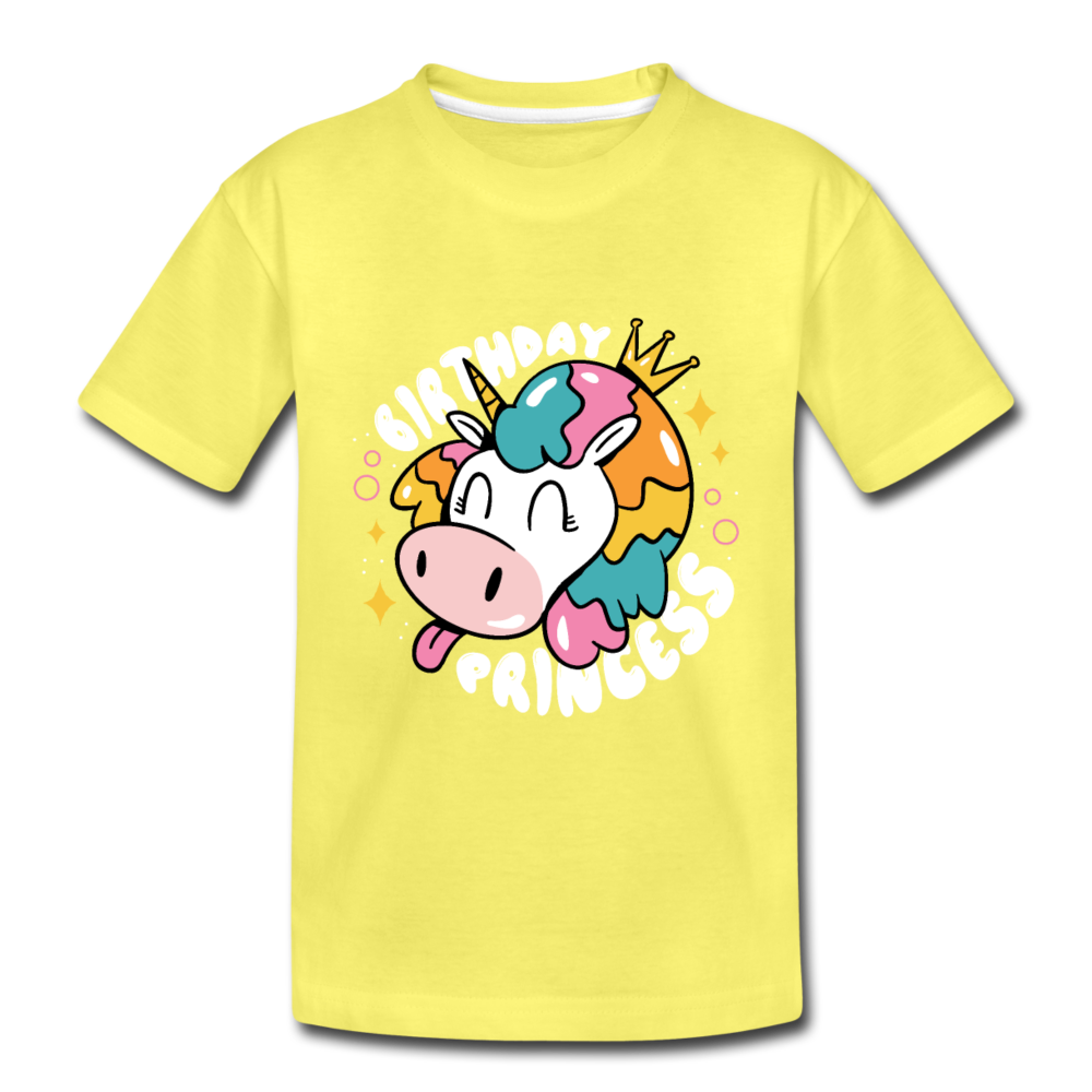 Kinder Premium T- Shirt Geburtstag Prinzessin -Einhorn - Gelb