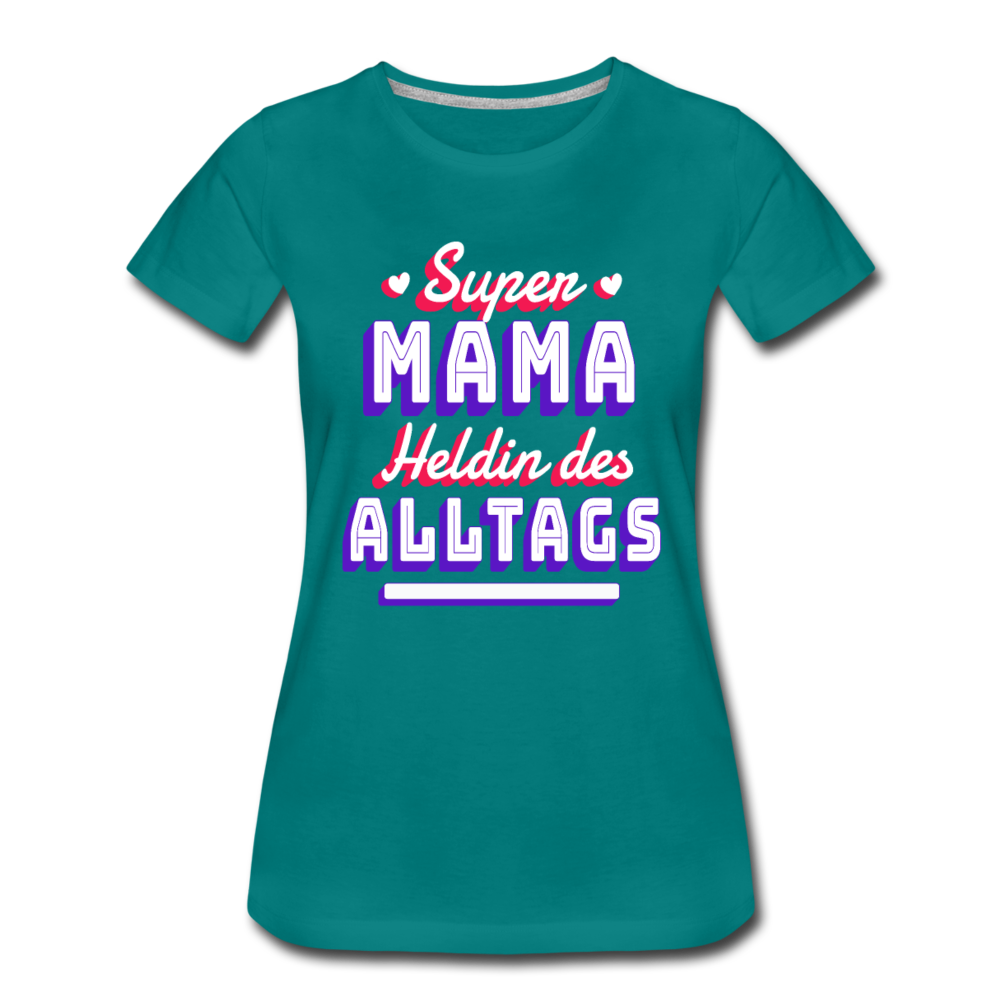 Damen - Frauen Premium T-Shirt Super Mama Heldin des Alltags - Divablau