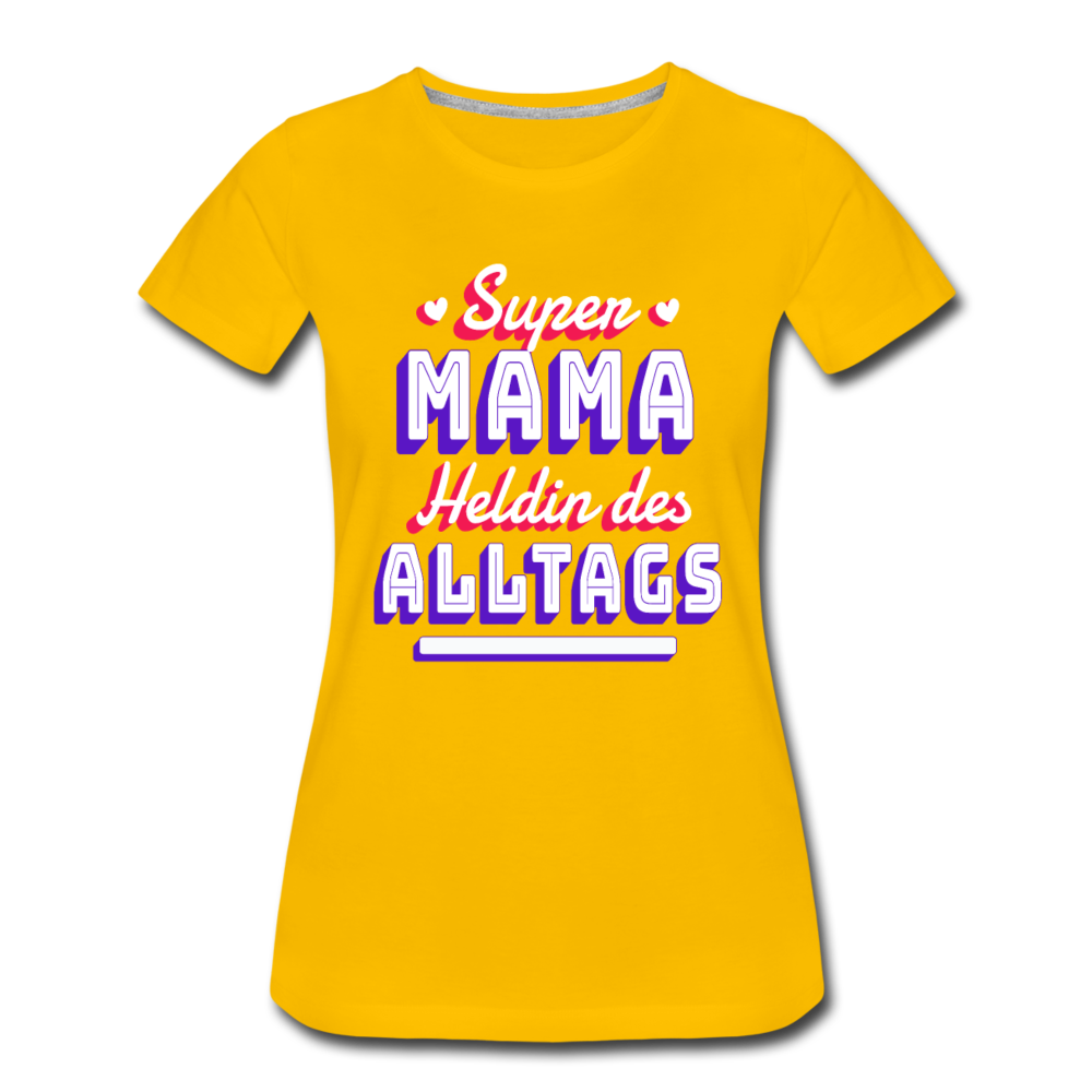 Damen - Frauen Premium T-Shirt Super Mama Heldin des Alltags - Sonnengelb