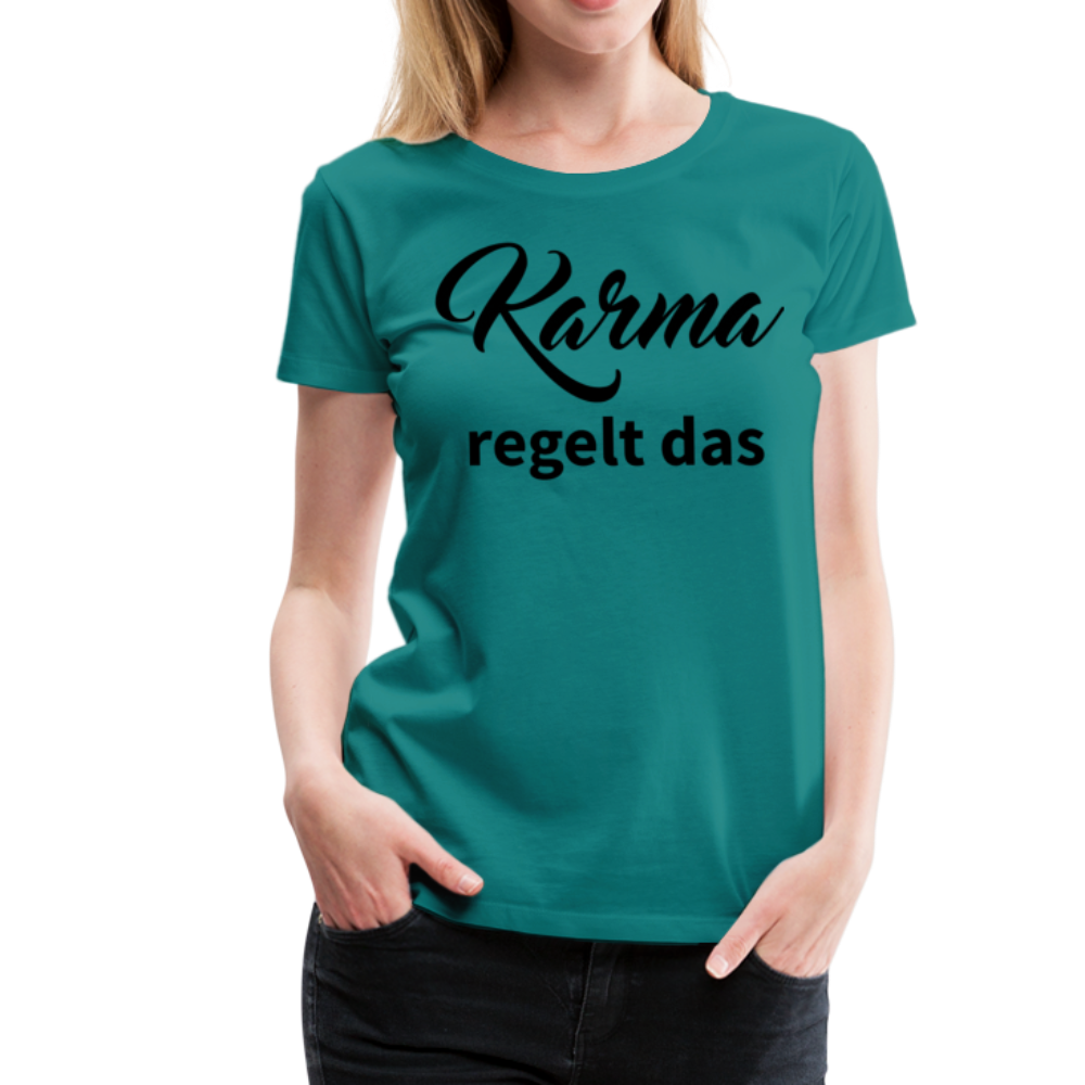 Damen - Frauen Premium T-Shirt Karma regelt das - Divablau