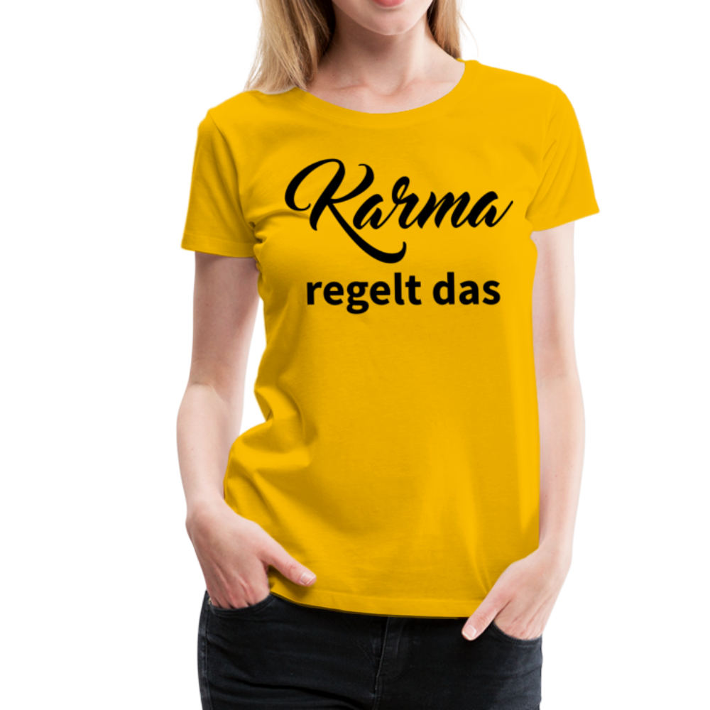 Damen - Frauen Premium T-Shirt Karma regelt das - Sonnengelb