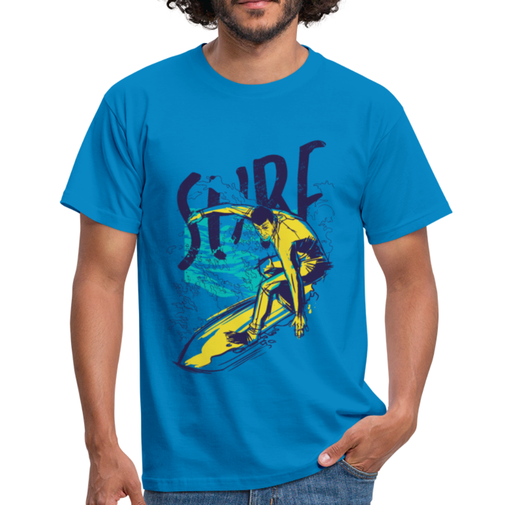 Herren - Männer T-Shirt , Surfer auf Surfbrett - Royalblau