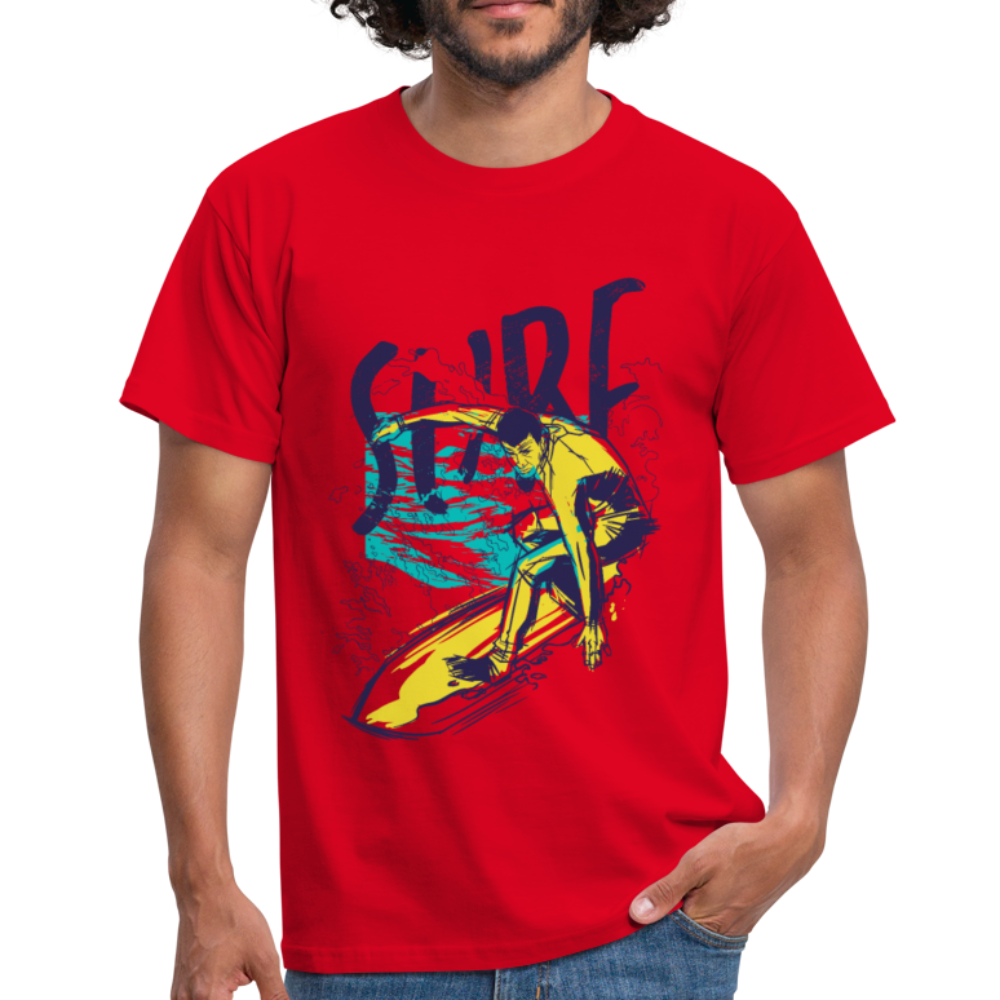Herren - Männer T-Shirt , Surfer auf Surfbrett - Rot
