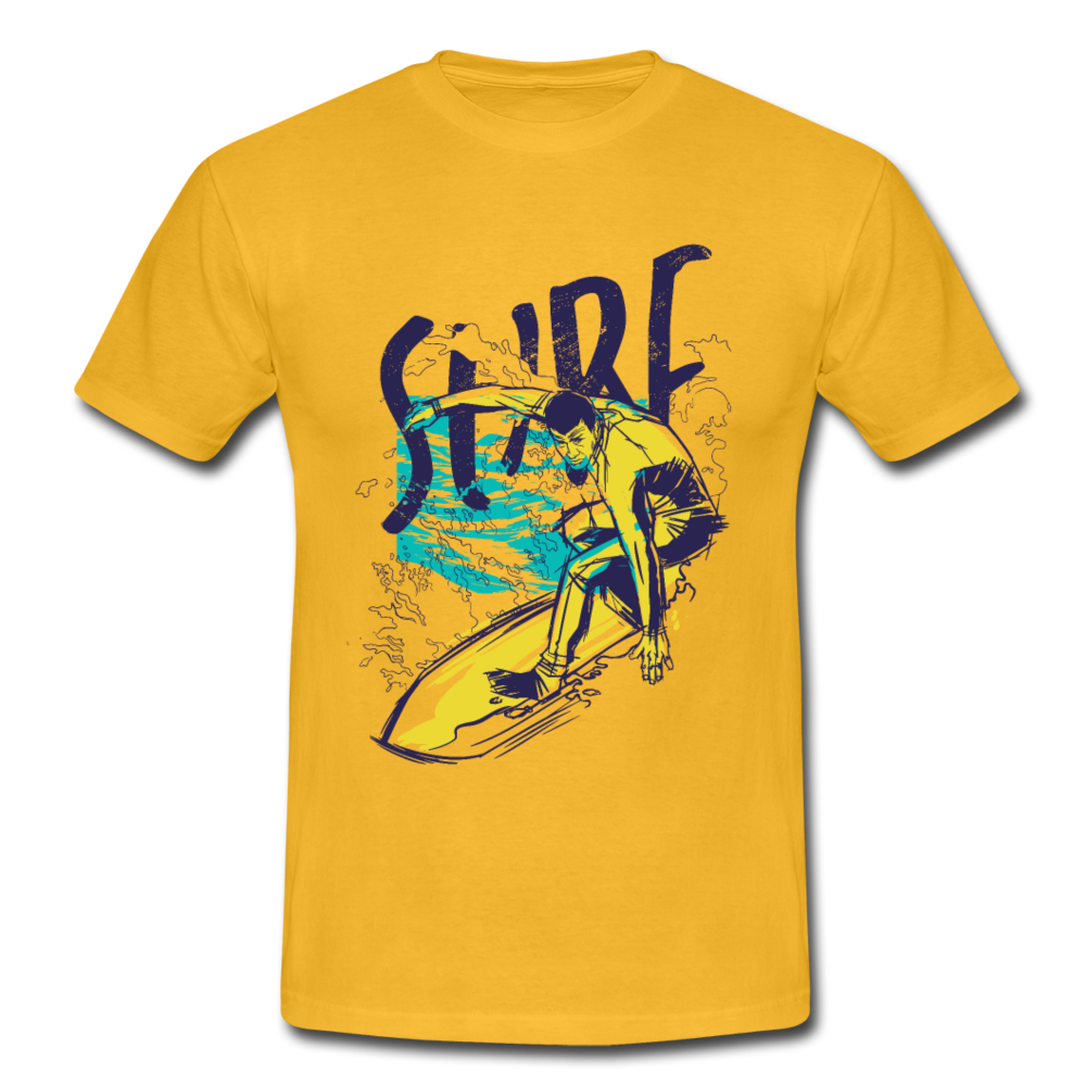 Herren - Männer T-Shirt , Surfer auf Surfbrett - Gelb