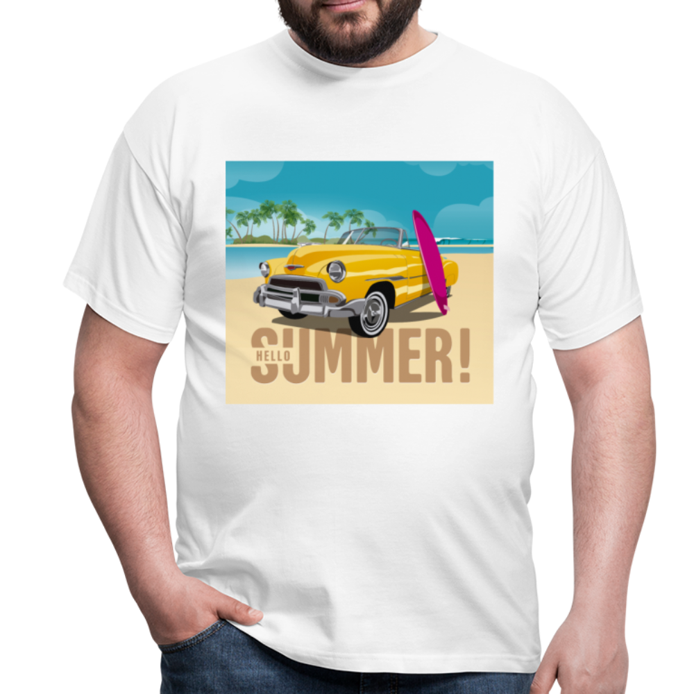 Herren - Männer T-Shirt Surfen Hallo Sommer Oldtimer - Weiß