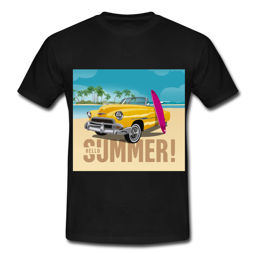 Herren - Männer T-Shirt Surfen Hallo Sommer Oldtimer - Schwarz