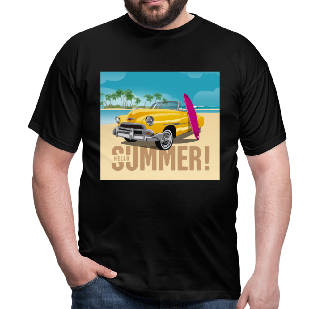 Herren - Männer T-Shirt Surfen Hallo Sommer Oldtimer - Schwarz
