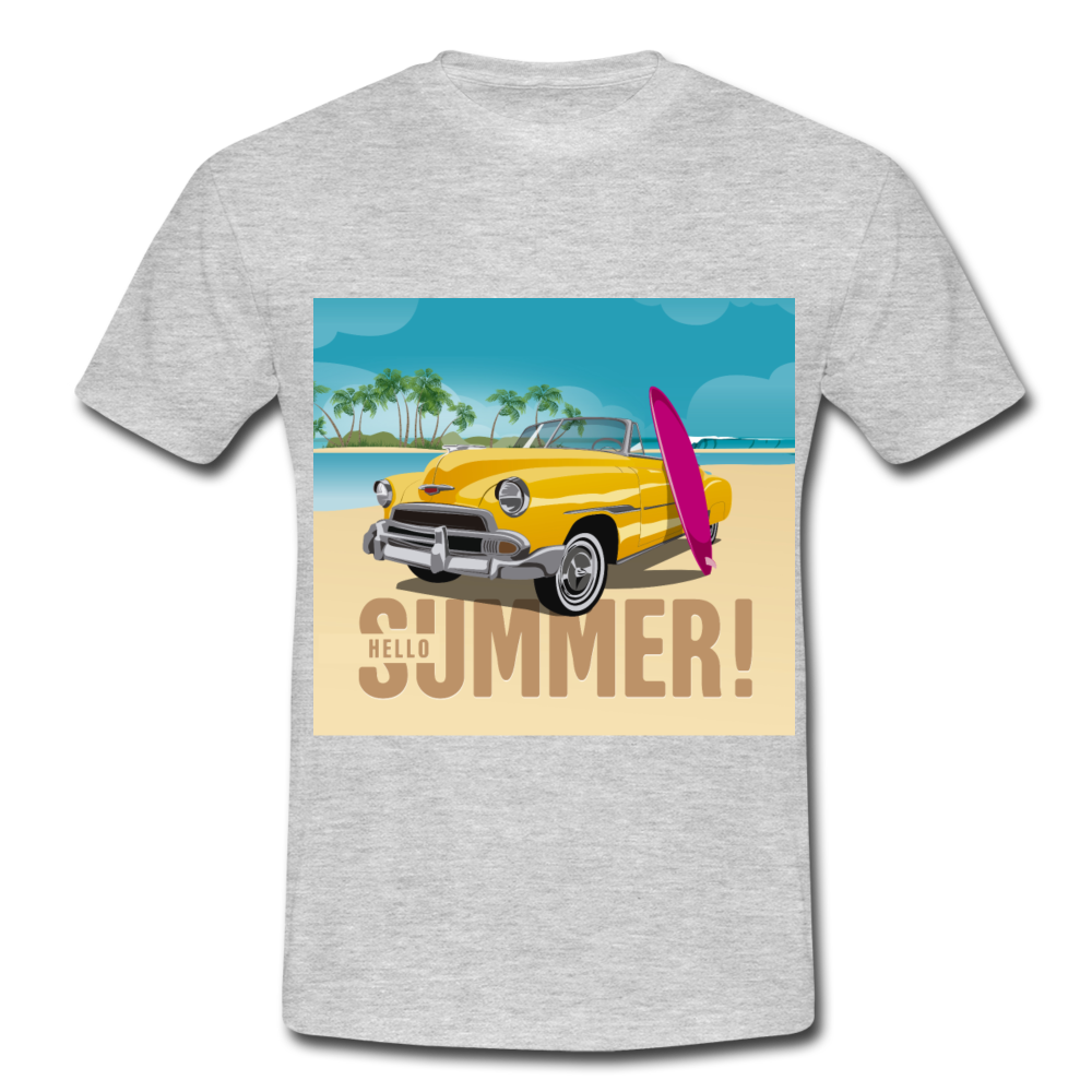 Herren - Männer T-Shirt Surfen Hallo Sommer Oldtimer - Grau meliert