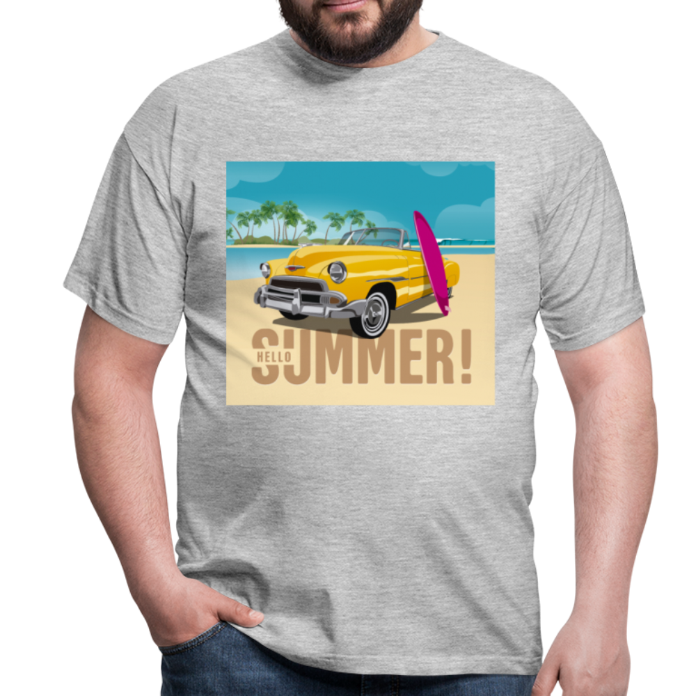 Herren - Männer T-Shirt Surfen Hallo Sommer Oldtimer - Grau meliert