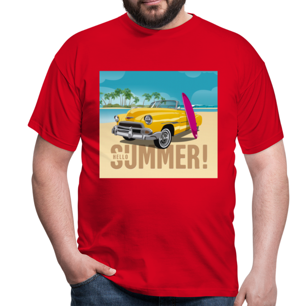 Herren - Männer T-Shirt Surfen Hallo Sommer Oldtimer - Rot