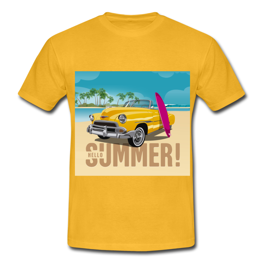 Herren - Männer T-Shirt Surfen Hallo Sommer Oldtimer - Gelb