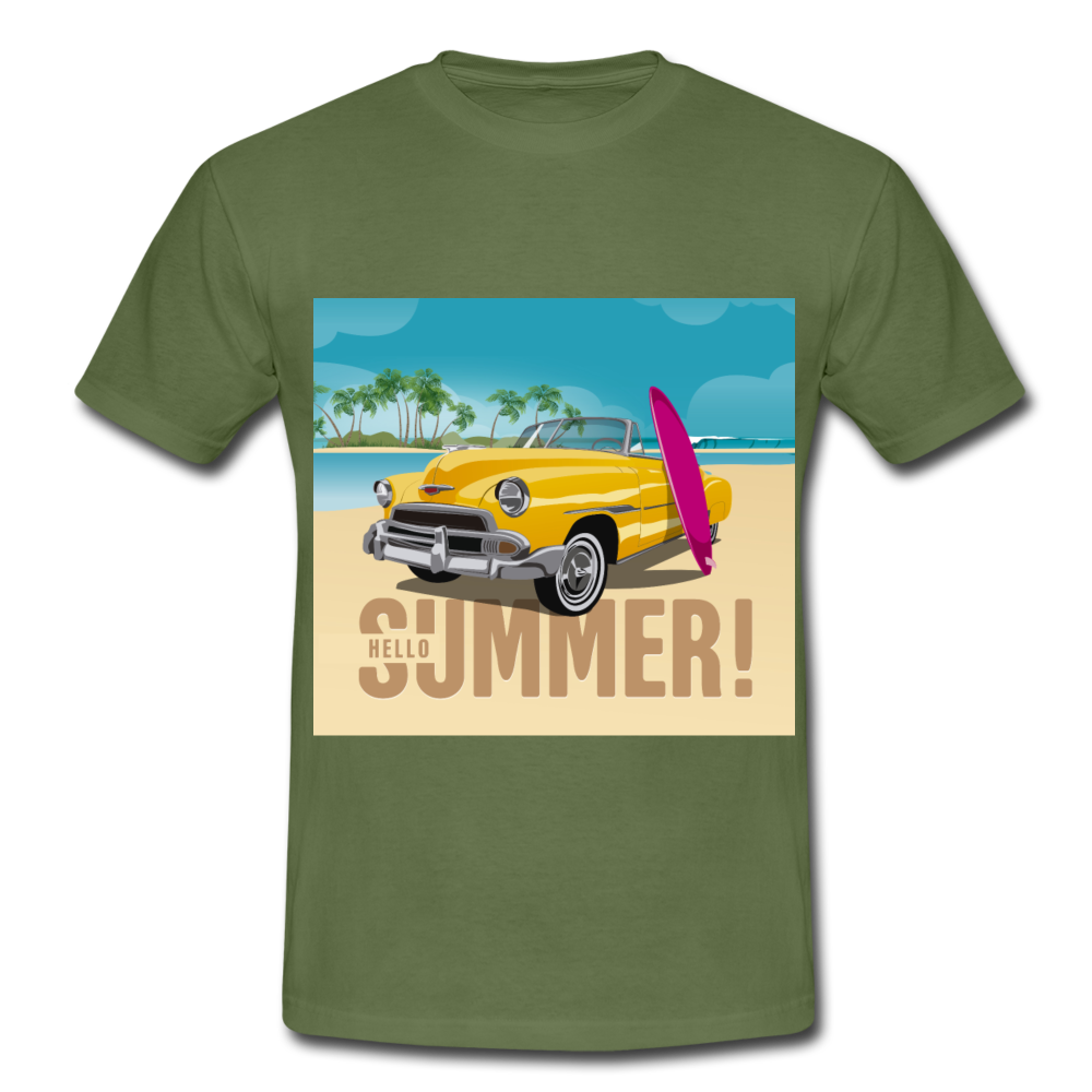 Herren - Männer T-Shirt Surfen Hallo Sommer Oldtimer - Militärgrün