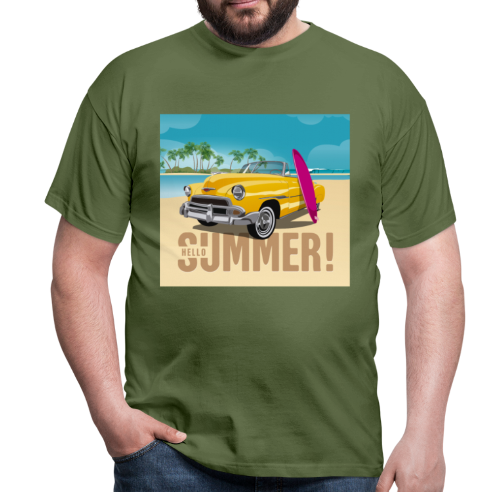 Herren - Männer T-Shirt Surfen Hallo Sommer Oldtimer - Militärgrün