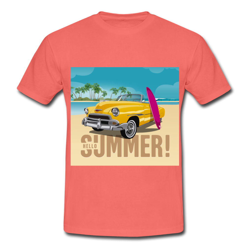 Herren - Männer T-Shirt Surfen Hallo Sommer Oldtimer - Koralle