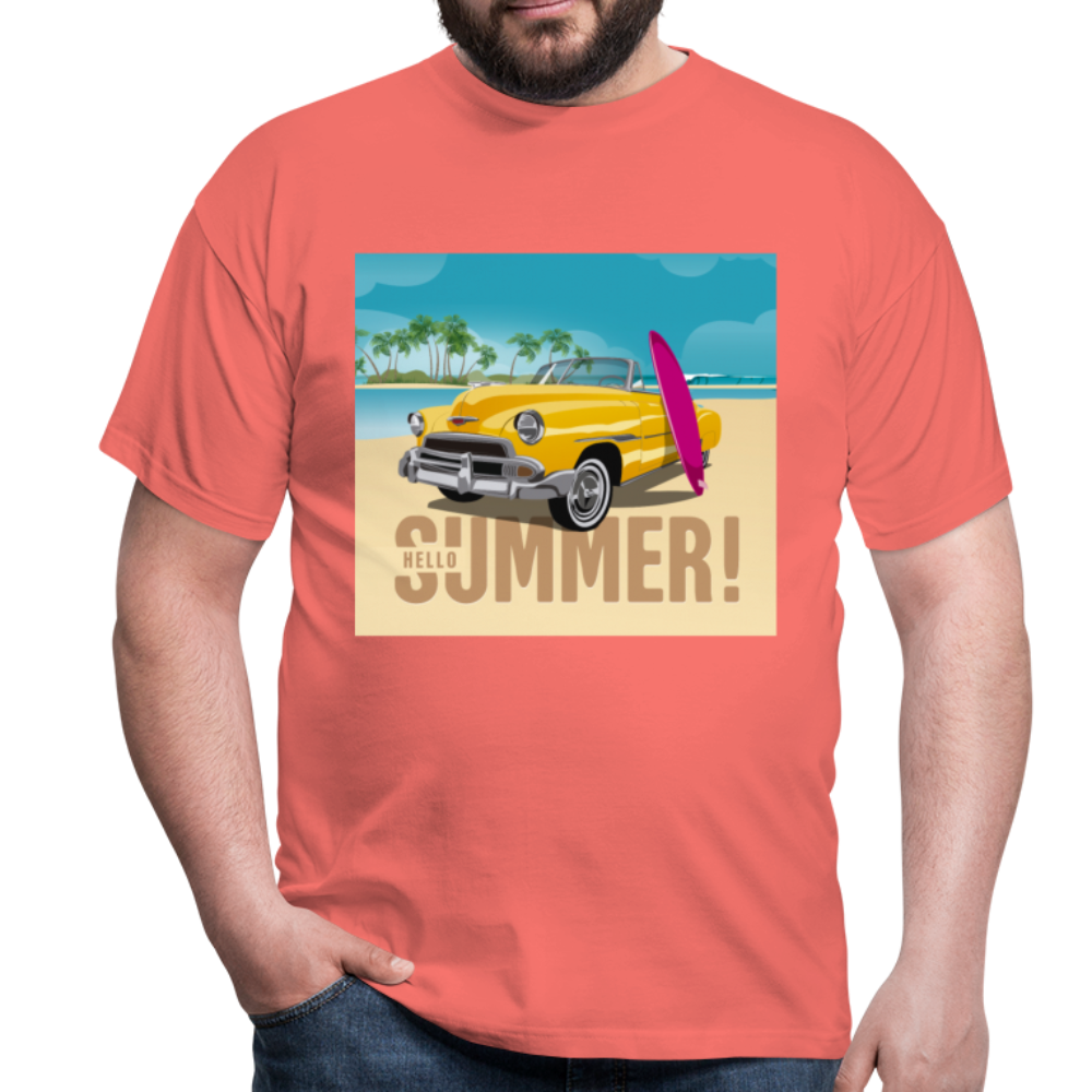 Herren - Männer T-Shirt Surfen Hallo Sommer Oldtimer - Koralle