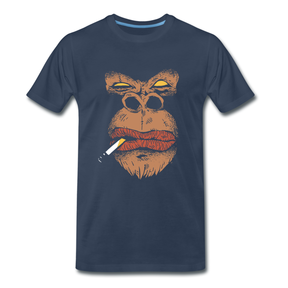 Männer Premium T-Shirt rauchender Gorilla - Navy
