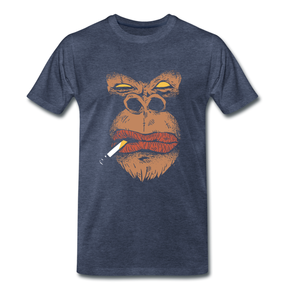 Männer Premium T-Shirt rauchender Gorilla - Blau meliert