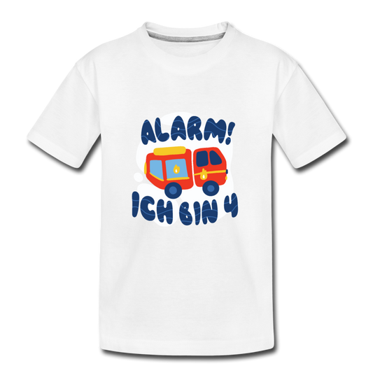 Kinder Premium Bio T-Shirt Alarm ich bin 4 Kinder Geburtstag - Weiß