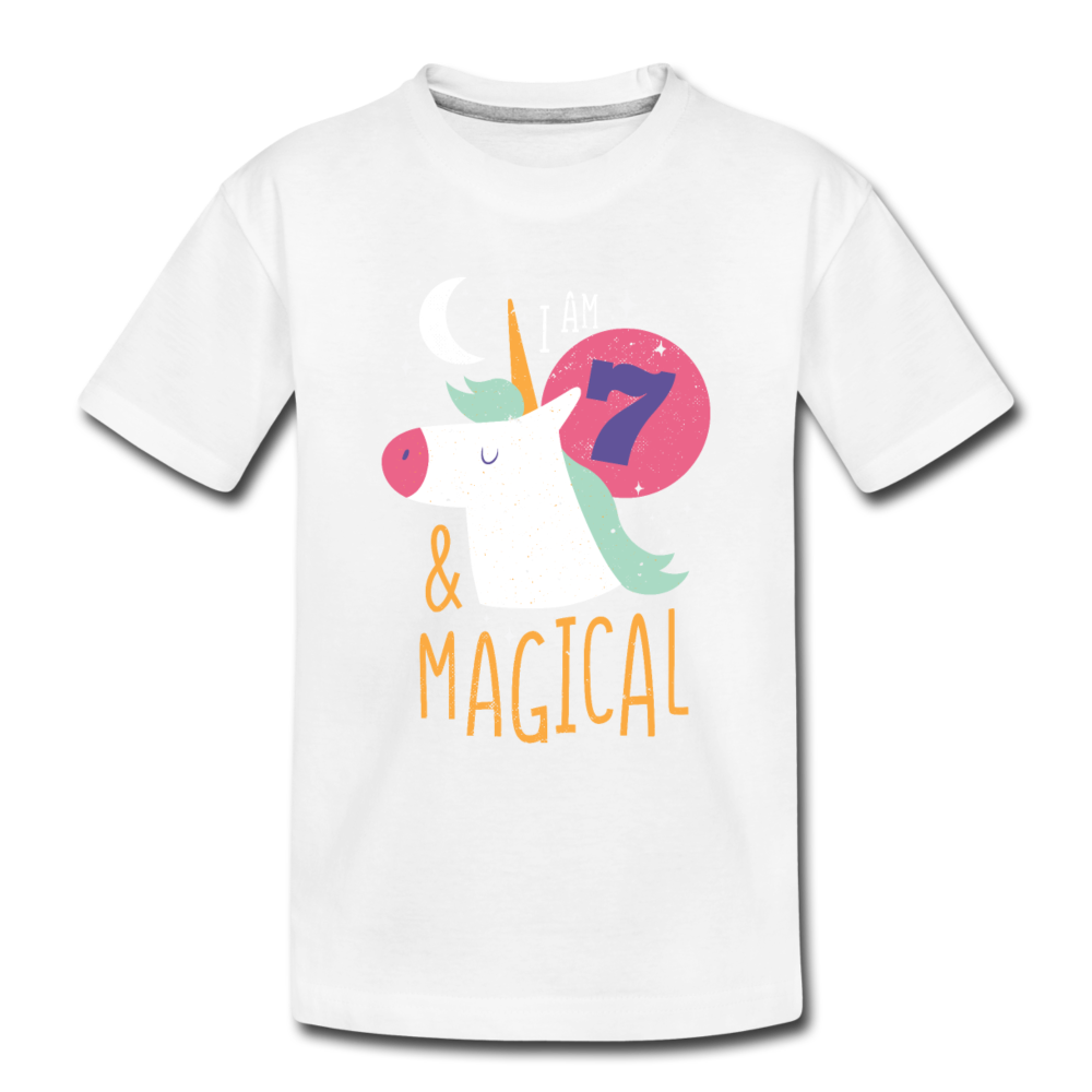 Kinder Premium T-Shirt Einhorn 7  & Magical Kinder Geburtstag - Weiß