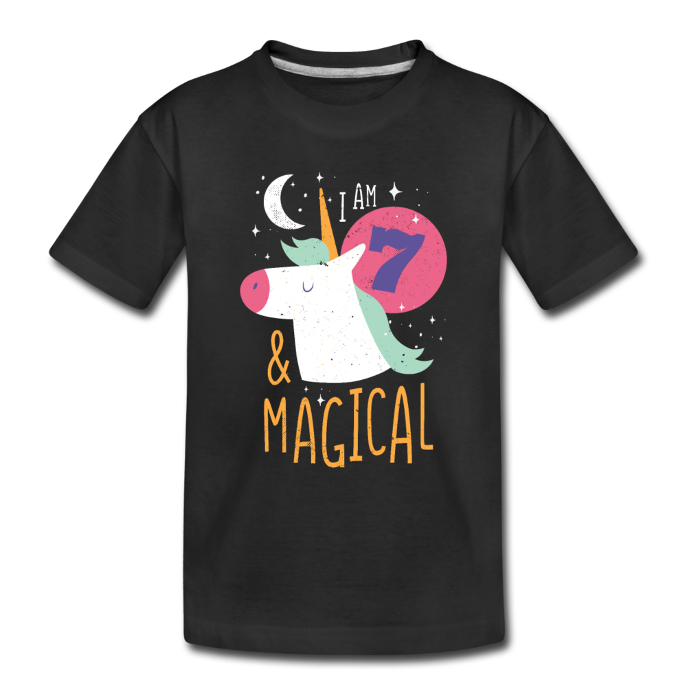 Kinder Premium T-Shirt Einhorn 7  & Magical Kinder Geburtstag - Schwarz