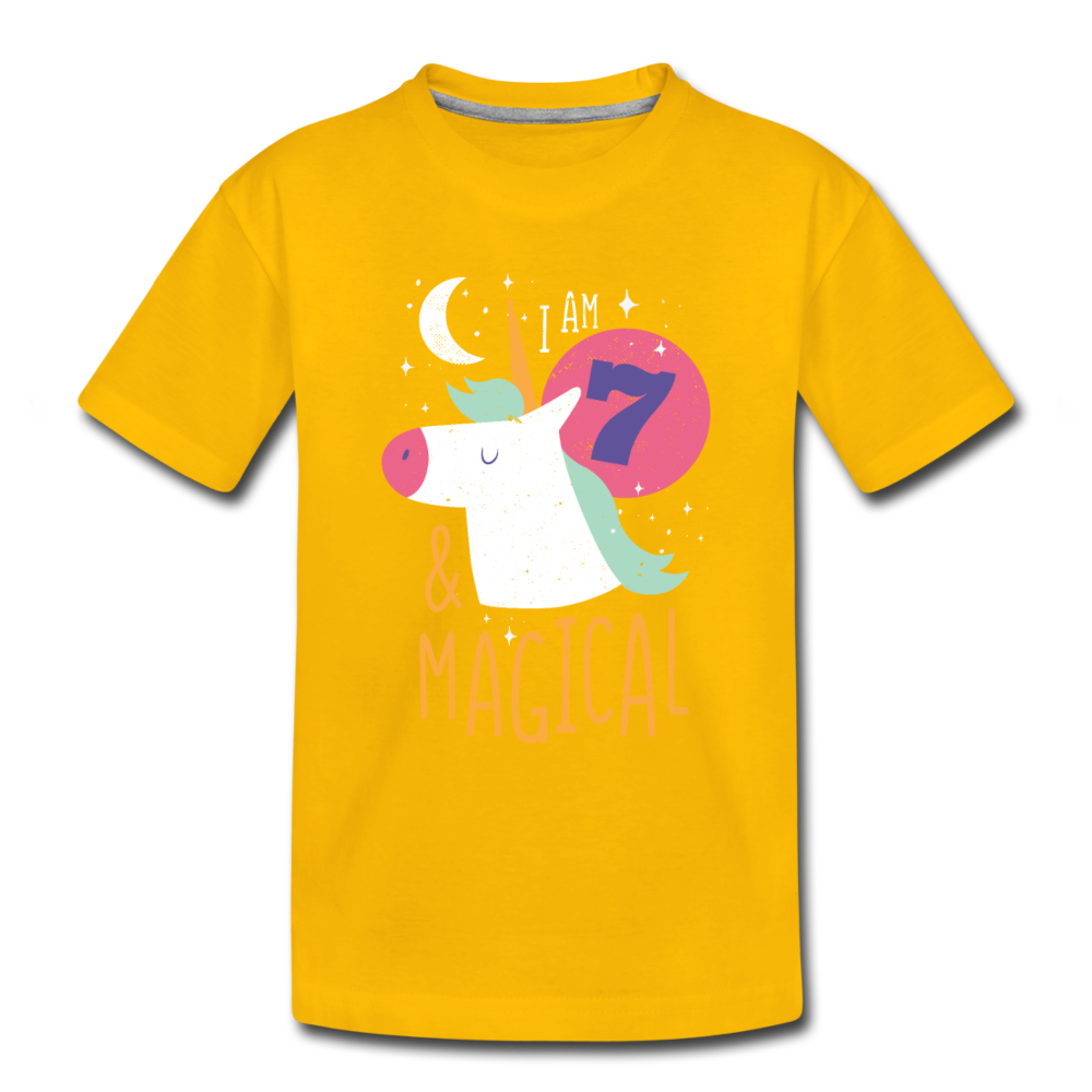 Kinder Premium T-Shirt Einhorn 7  & Magical Kinder Geburtstag - Sonnengelb