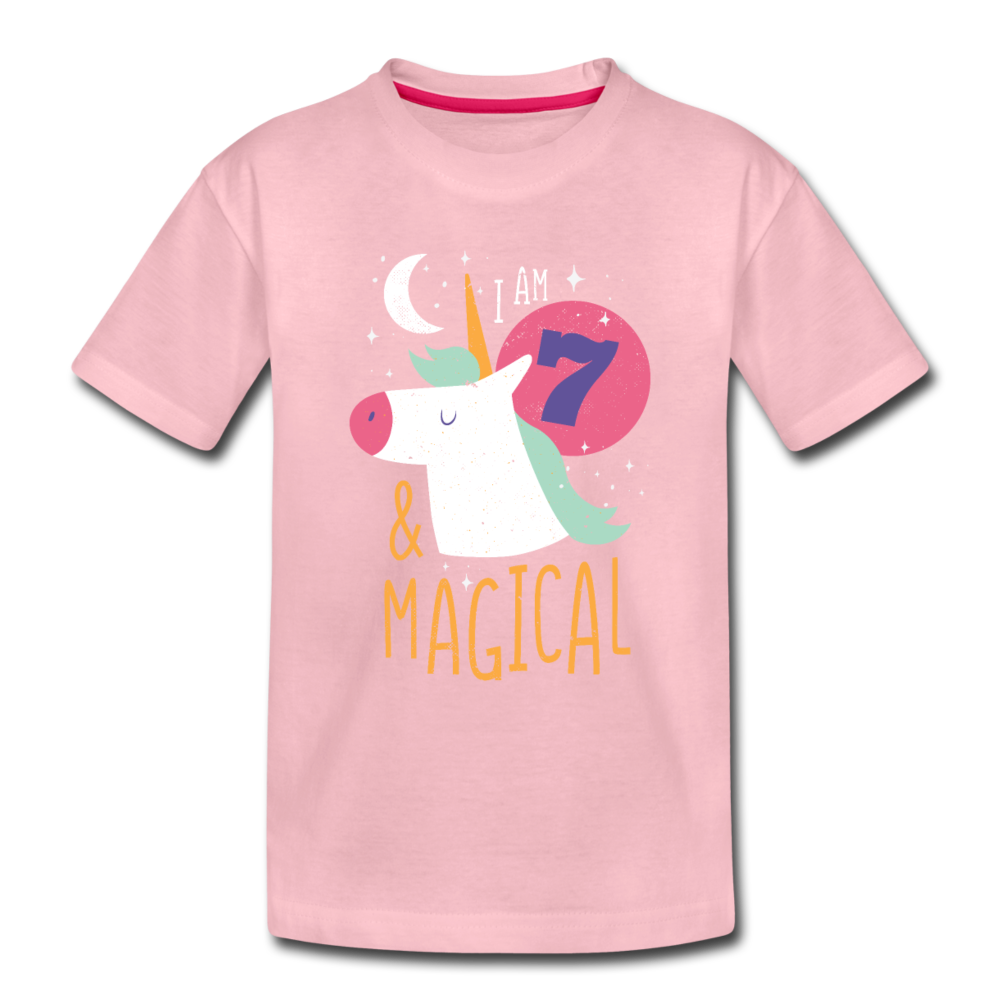 Kinder Premium T-Shirt Einhorn 7  & Magical Kinder Geburtstag - Hellrosa