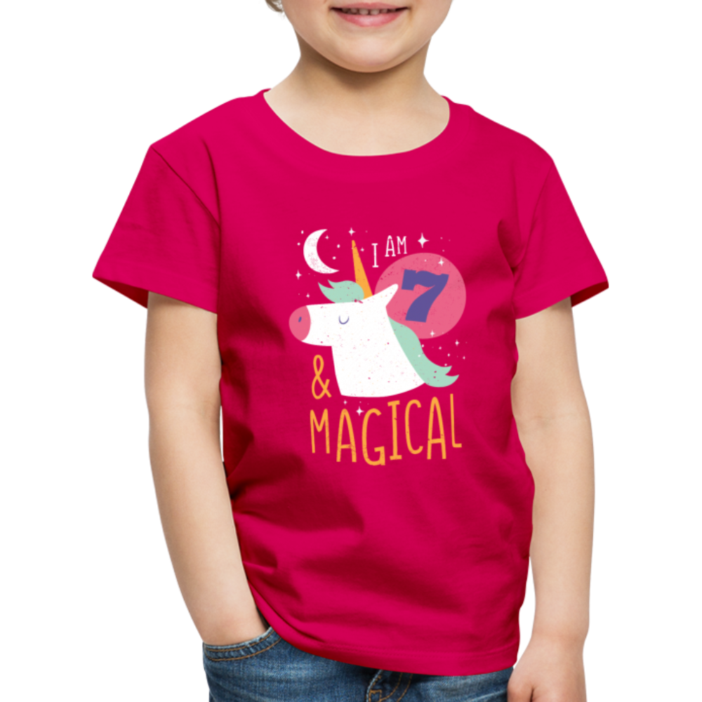 Kinder Premium T-Shirt Einhorn 7  & Magical Kinder Geburtstag - dunkles Pink