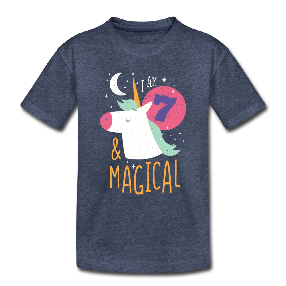 Kinder Premium T-Shirt Einhorn 7  & Magical Kinder Geburtstag - Blau meliert