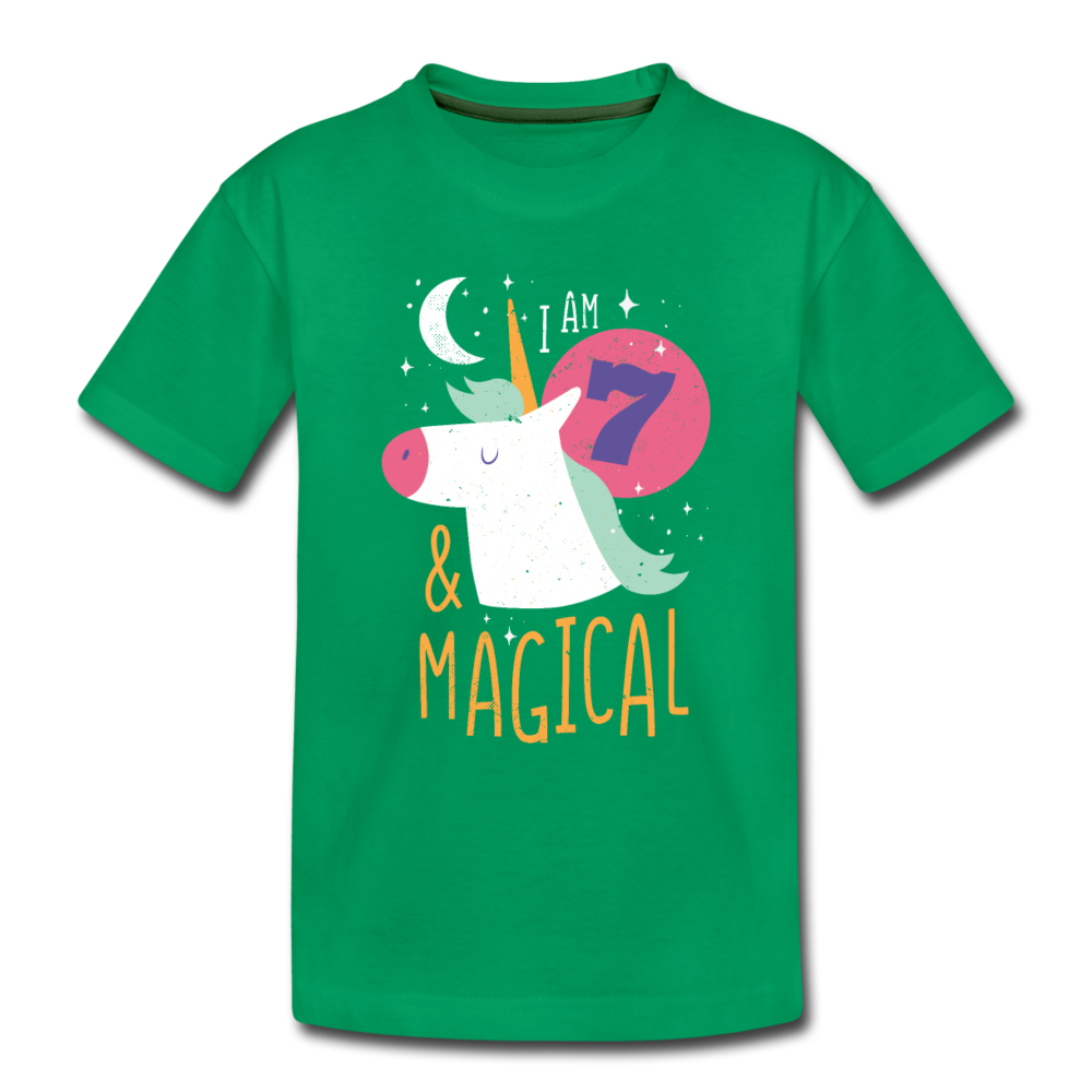 Kinder Premium T-Shirt Einhorn 7  & Magical Kinder Geburtstag - Kelly Green