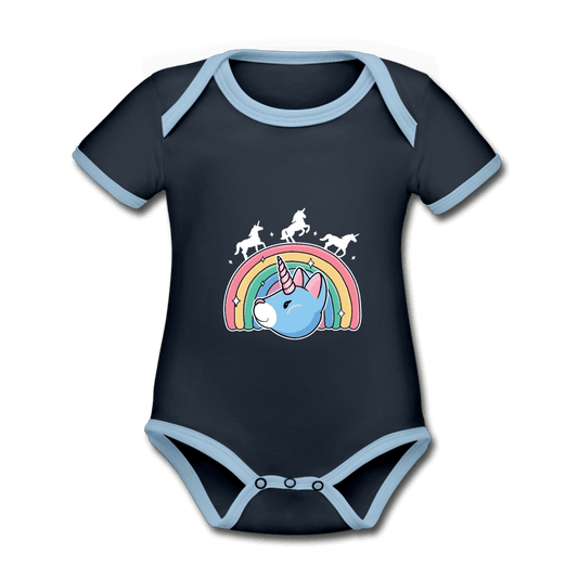 Baby Bio-Kurzarm-Kontrastbody Regenbogen Einhorn Unicorn Katze - Online Kaufhaus München