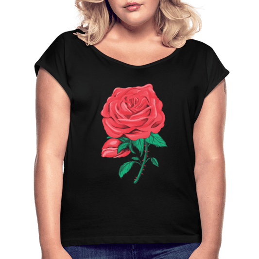 Damen Frauen T-Shirt mit gerollten Ärmeln Rose - Online Kaufhaus München