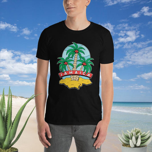Short-sleeved unisex T-shirt Jamaica with palm trees